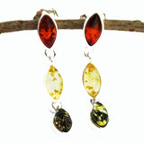 Stunning Long Baltic Amber Silver Stud Earrings