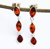 Stunning Long Baltic Amber Silver Stud Earrings