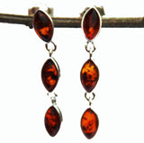 Stunning Long Baltic Amber Silver Stud Earrings