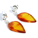 Baltic Amber Dangly Stud Earrings - Leaves