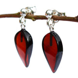 Baltic Amber Dangly Stud Earrings - Leaves