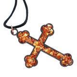Baltic Amber and Wooden Pendant - Cross