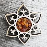 Baltic Amber and Wooden Pendant - Snowflake