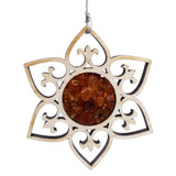 Baltic Amber and Wooden Pendant - Snowflake