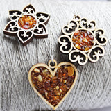 Baltic Amber and Wooden Pendant - Heart