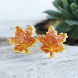 Maple Leaf Amber Stud Earrings