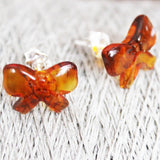 Baltic Honey Amber Stud Earrings - Bows