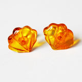 Handcarved Honey Baltic Amber Studs - Shells1