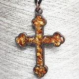 Baltic Amber and Wooden Pendant - Cross
