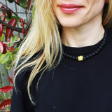 Butterscotch Amber + Dark Lava Bead Necklace