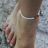 Minimalist Anklet Amber + White Spacer Beads