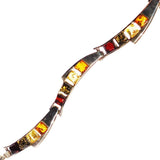 Eye-catching sterling silver 925 fittings and small square multicolour baltic amber bracelet