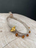 Baltic Amber, Linen & Bee Bead Bracelet or Anklet