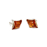 Silver Honey/Green/Lemon Baltic Amber Studs - Rhombus