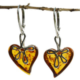 Romantic designer dangle amber earrings 'Love Hearts'