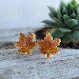 Maple Leaf Amber Stud Earrings