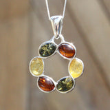 Multicolour Baltic Amber Pendant - Circle
