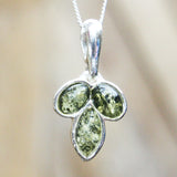 Baltic Amber Silver Pendant - Leaf