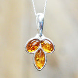 Baltic Amber Silver Pendant - Leaf