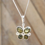 Honey or Green Baltic Amber Pendant - Butterflies