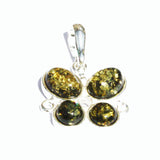 Honey or Green Baltic Amber Pendant - Butterflies