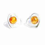 Baltic Amber Silver Studs - Hearts