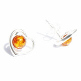 Baltic Amber Silver Studs - Hearts