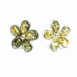 Baltic Amber Silver Studs - Flowers