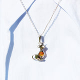 Honey Baltic Amber Silver Pendant - LITTLE DOG, 925 sterling silver