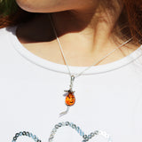 Honey Baltic Amber Silver Pendant - LITTLE MOUSE, 925 sterling silver